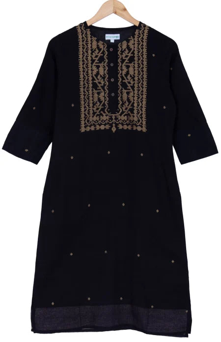 Jamdani Cotton Kameez – Black & Maroon - Retail Maharaj