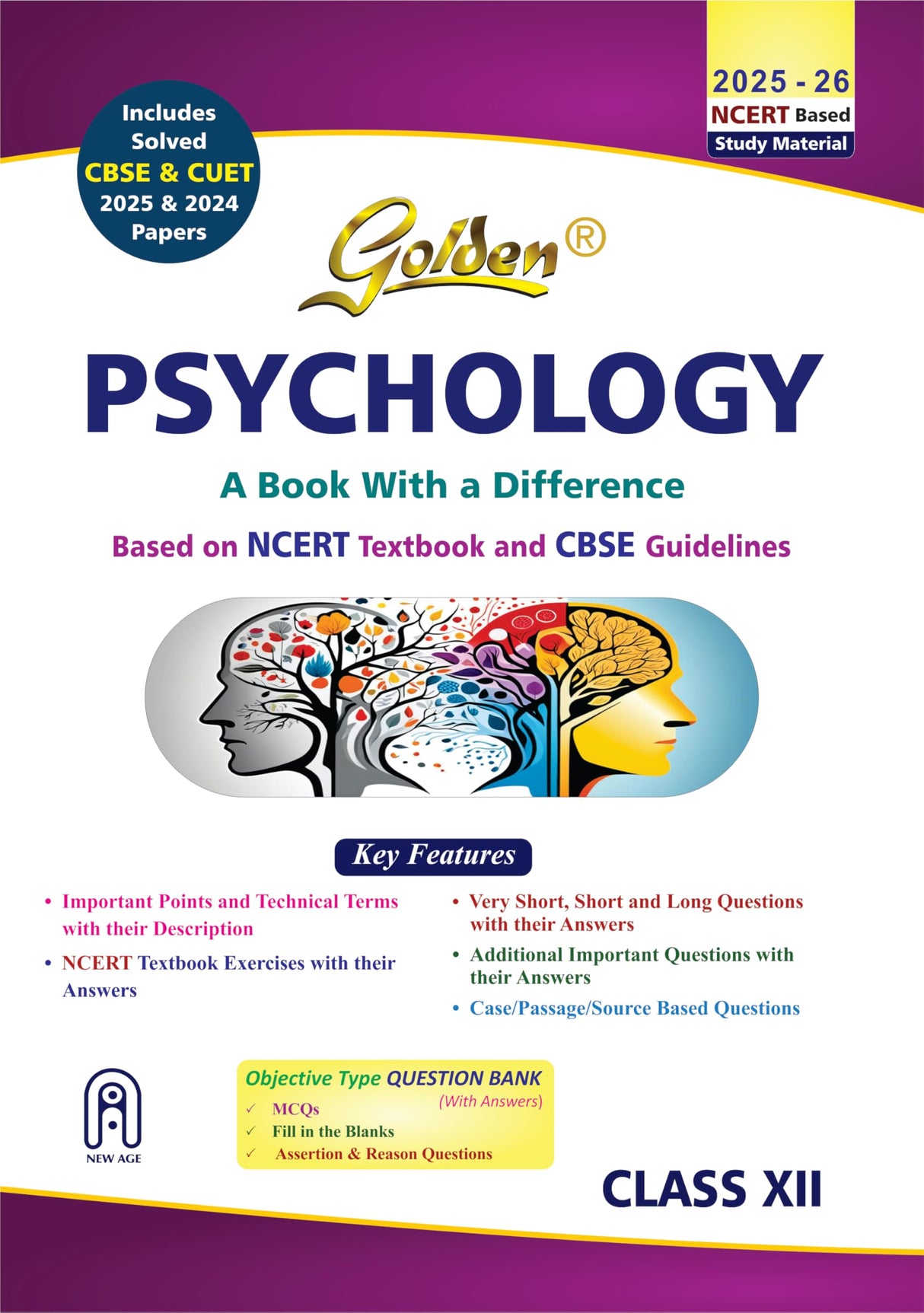 Golden Psychology Class 12 : Based on NEW NCERT Textbooks for CBSE 2026 Board Exams includes solved CBSE & CUET 2024 and 2025 Papers - Retail Maharaj