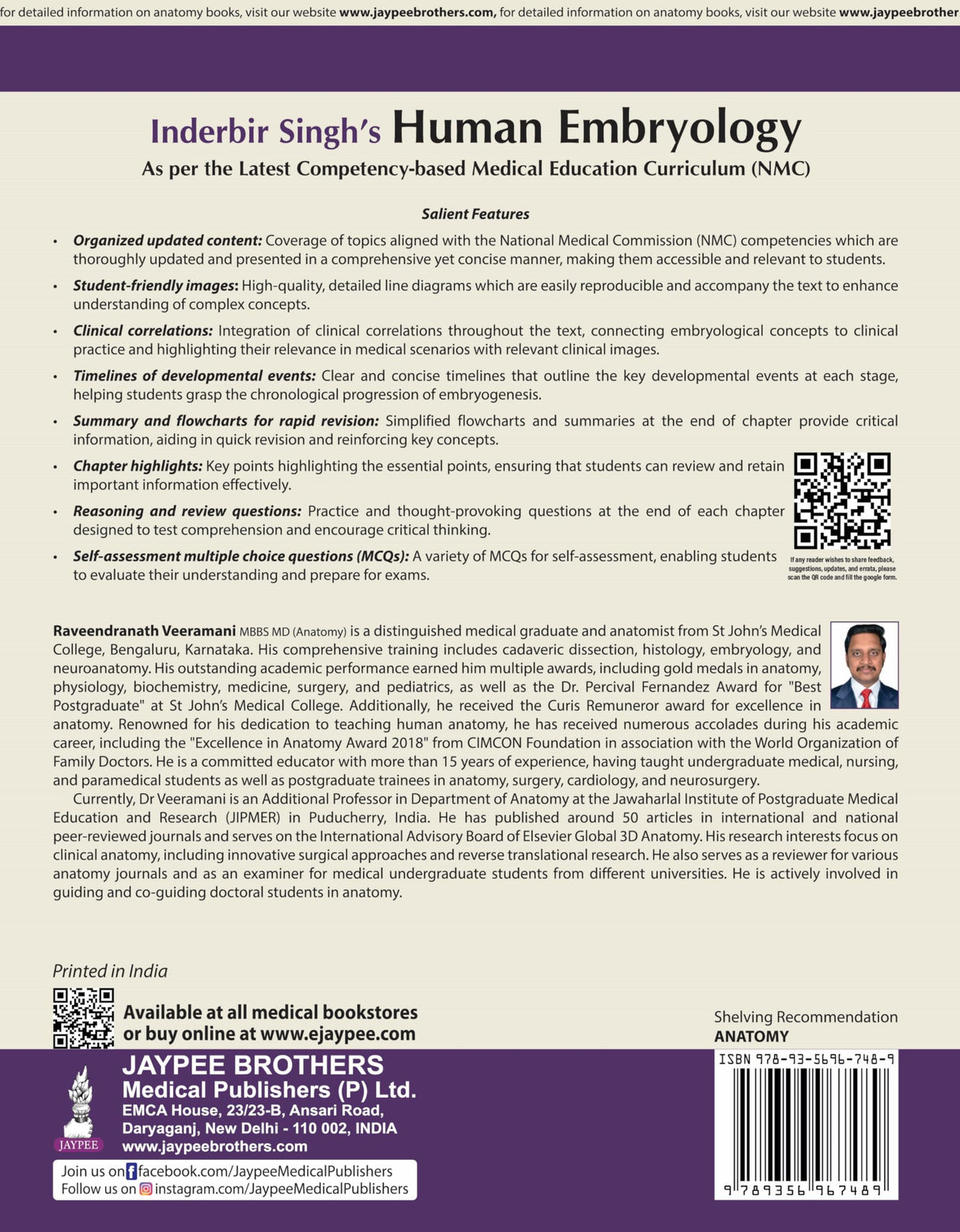 INDERBIR SINGH'S HUMAN EMBRYOLOGY