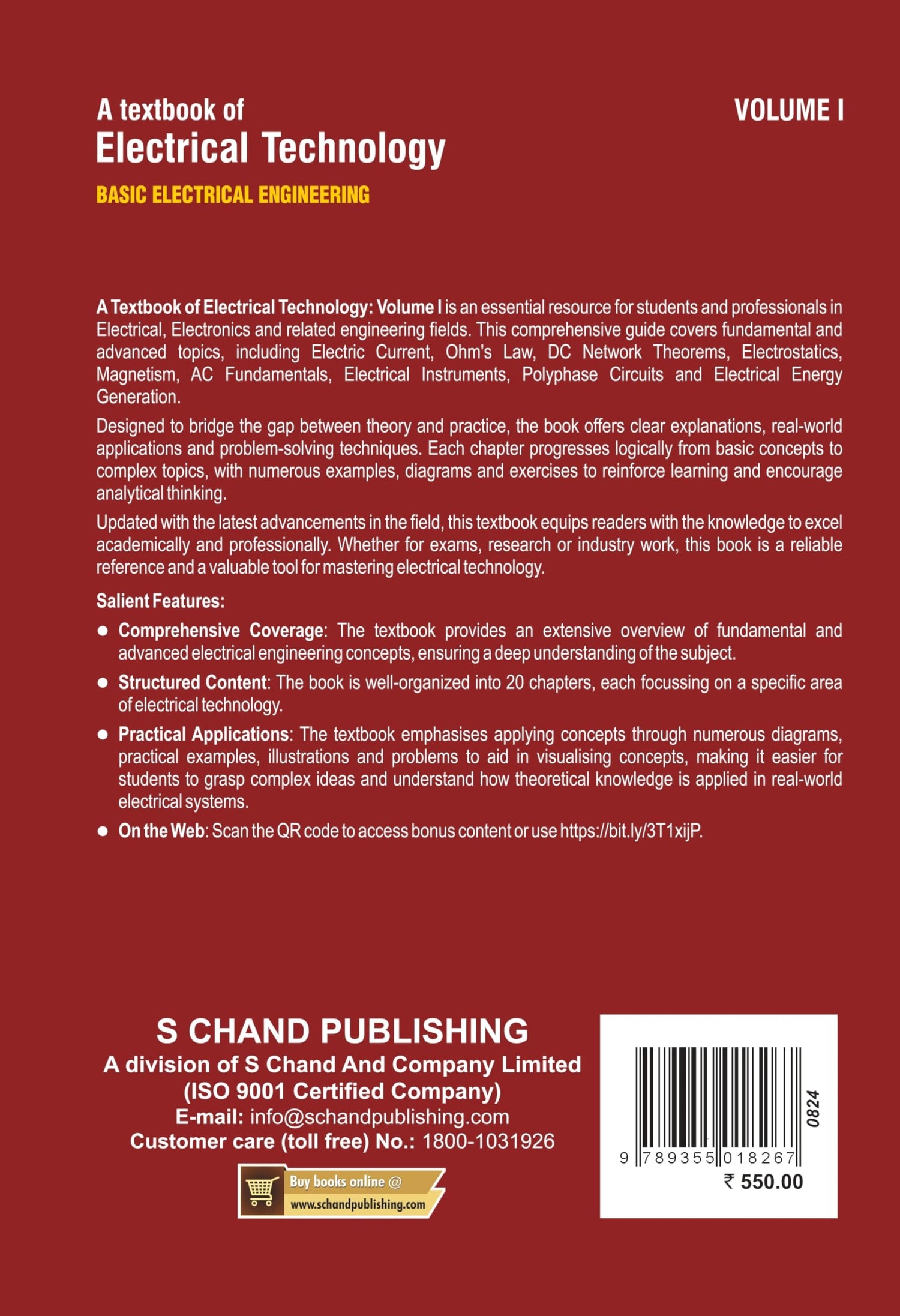 A Textbook of Electrical Technology Volume 1 : Basic Electrical Engineering (In S.I. Units) - 24th Edition - Retail Maharaj