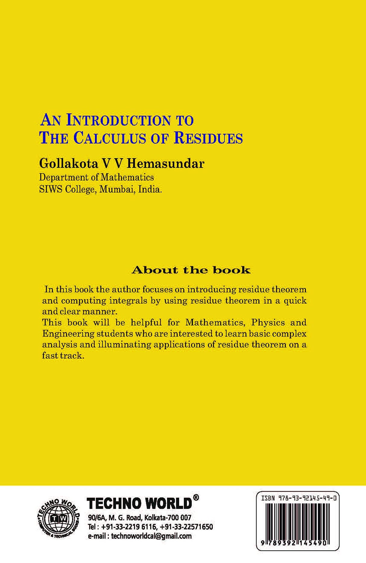 Calculus Of Residues/Vv Hemasundar - Retail Maharaj