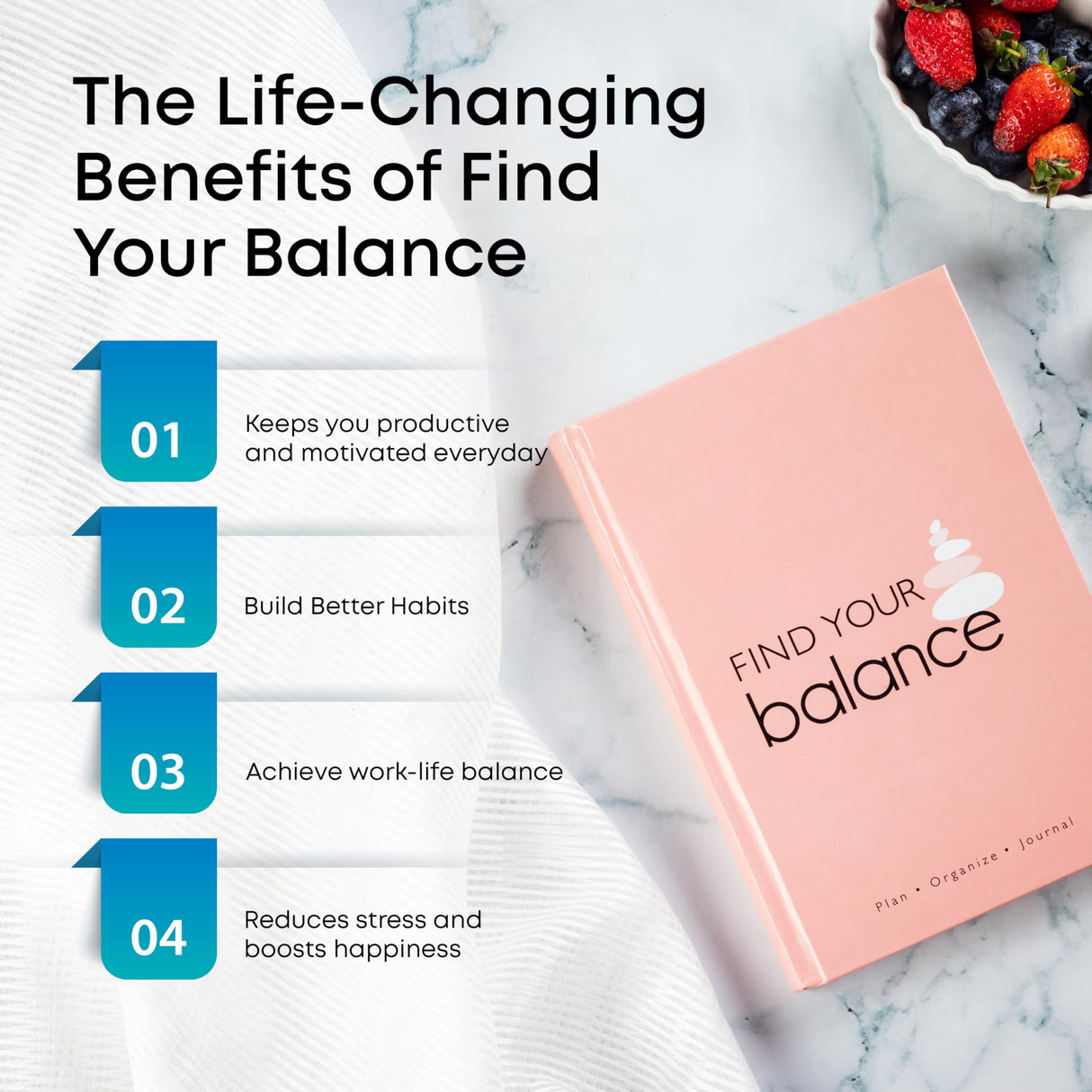 Find Your Balance Undated Planner Journal | Gratitude Journal with Habit Tracker & Mood Tracker | Includes Journaling Stickers | Undated | 4 Months - 300 Pages | (Stone White) - Retail Maharaj