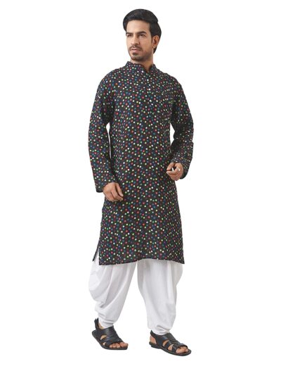 Printed Linen Kurta- Black - Retail Maharaj