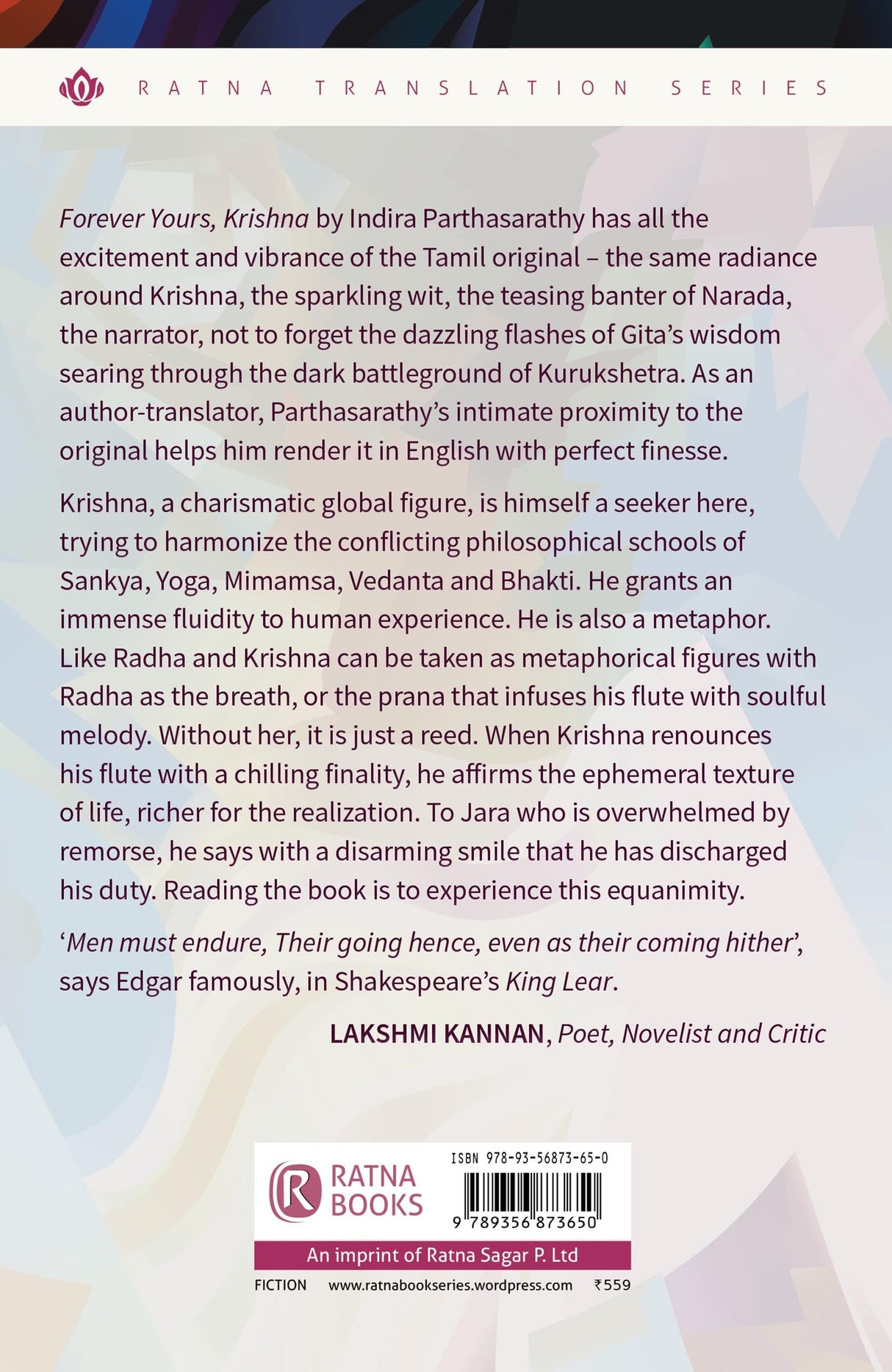 Ratna Books - 'Forever Yours, Krishna' Written By Indira Parthasarathy - Retail Maharaj