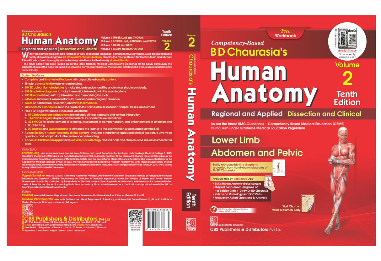 Bd Chaurasias Human Anatomy - 10Ed Vol 2 Regional And Applied Dissection And Clinical Lower Limb Abdomen And Pelvis With Free Workbook And Ebooks (Pb 2025)