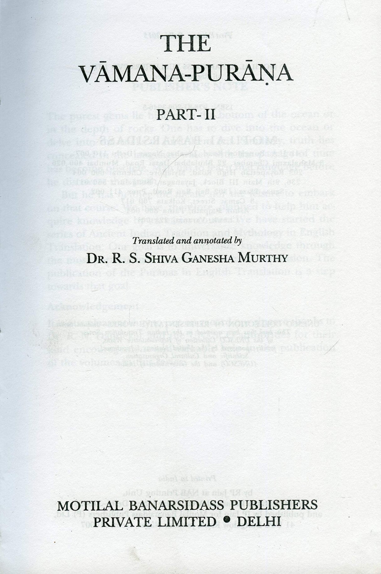 The Vamana-Purana: Volume 73, Part 2: Ancient Indian Tradition and Mythology (The Vamana-Purana: Ancient Indian Tradition and Mythology) - Retail Maharaj
