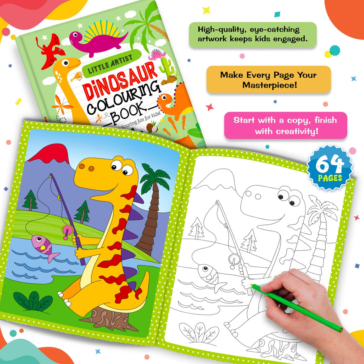 Hello Friend Books Little Artist Dinosaur Colouring Book: Jumbo Copy Colouring - Practice Drawing, Painting and Colouring with Reference for Kids - Retail Maharaj