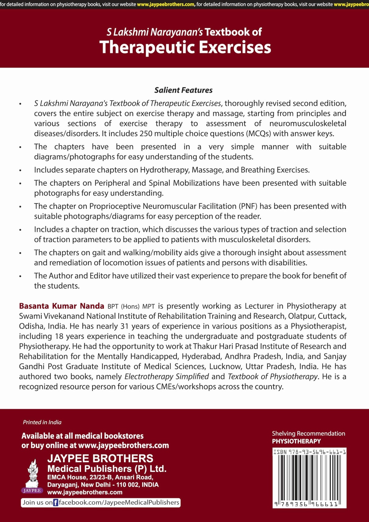 S LAKSHMI NARAYANAN'S TEXTBOOK OF THERAPEUTIC EXERCISES