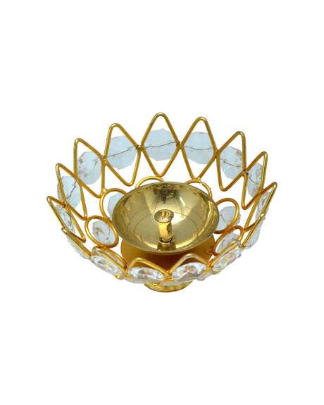 Diamond Lotus Diya (Small) – Radiant Lotus Design for Spiritual Rituals - Retail Maharaj
