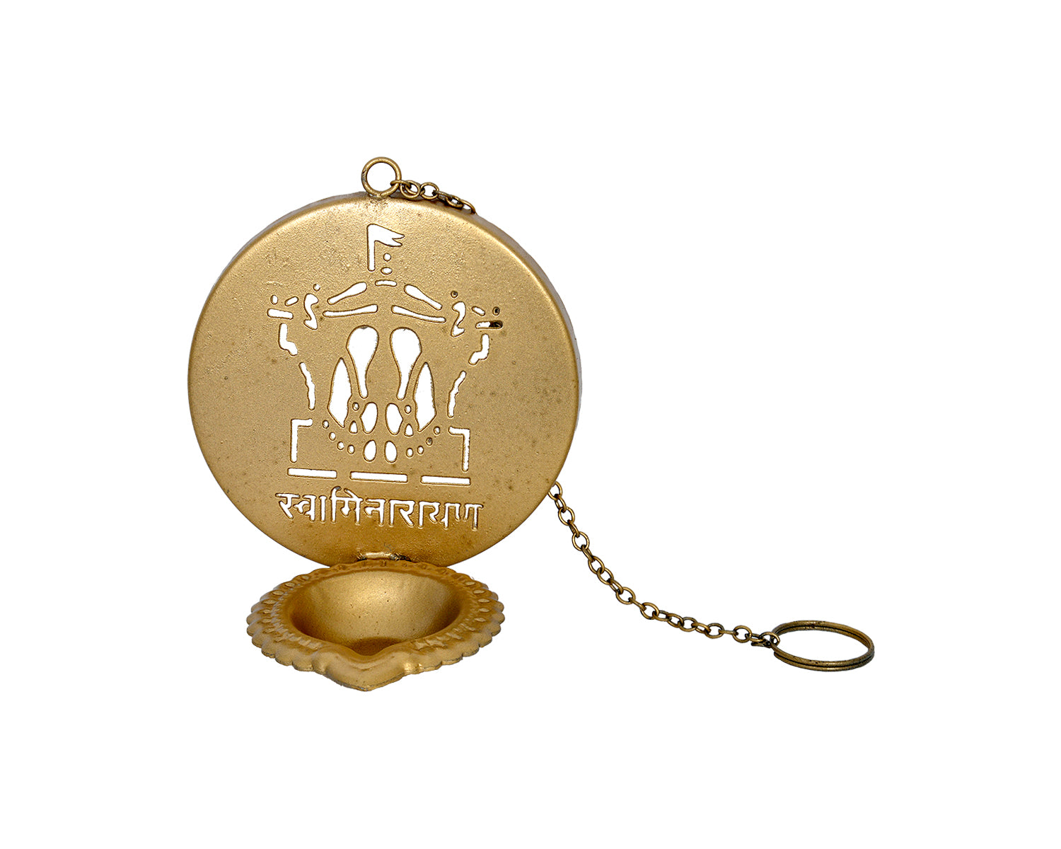 Hanging Metal Diya Charanarvind – Aksharderi Symbol for Spiritual Illumination - Retail Maharaj