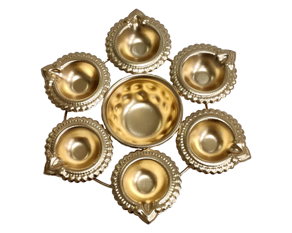 7-Diya Metal Urli – Traditional Decorative Diya for Spiritual and Festive Occasions - Retail Maharaj