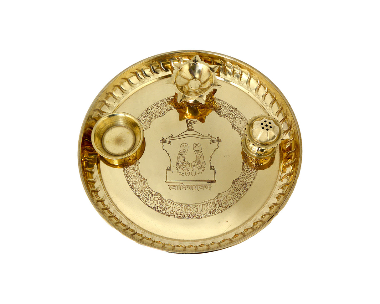 Puja Dish Brass Aksharderi Charnarvind - Retail Maharaj