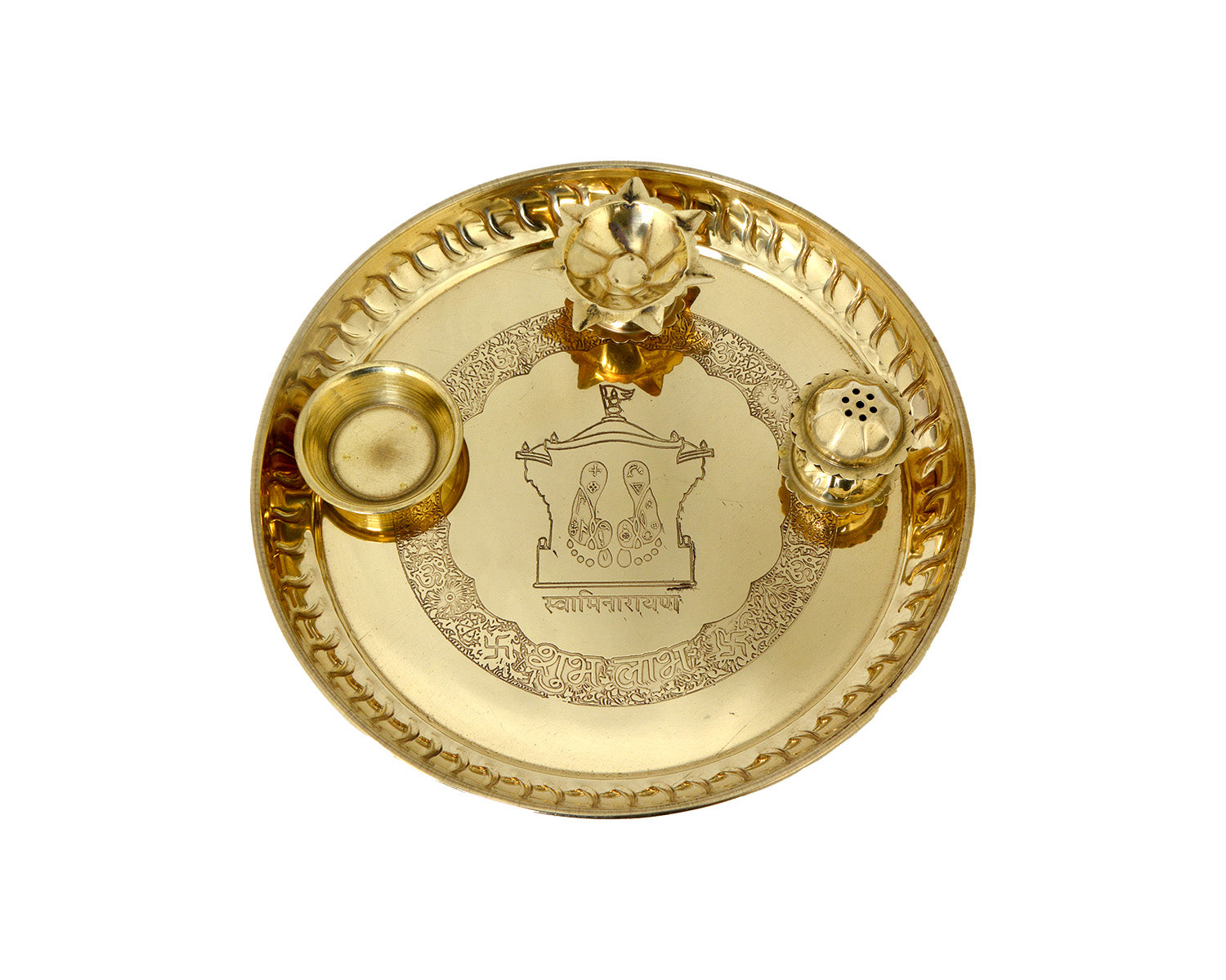 Puja Dish Brass Aksharderi Charnarvind - Retail Maharaj