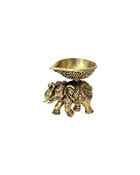 Diya Elephant Brass - Decorative Elephant Lamp and Oil Light Holder - Retail Maharaj