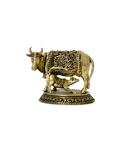 Cow with Calf Brass - Decorative Brass Sculpture Symbolizing Maternal Love - Retail Maharaj