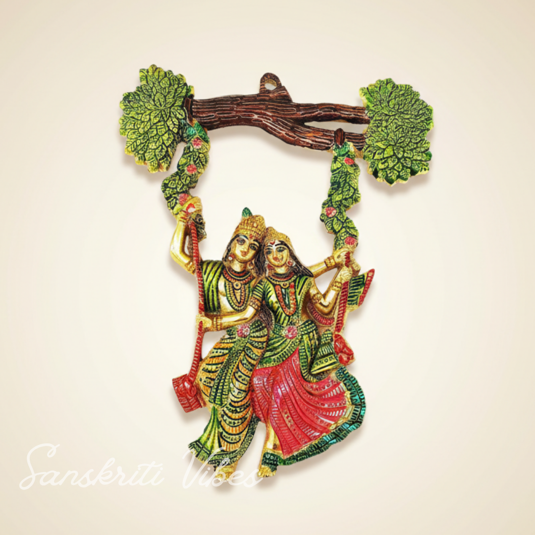 Radha Krishna Jhulla Wall Hanging Aluminium Decorative Spiritual Wall Art for Home Decor Glossy Finish