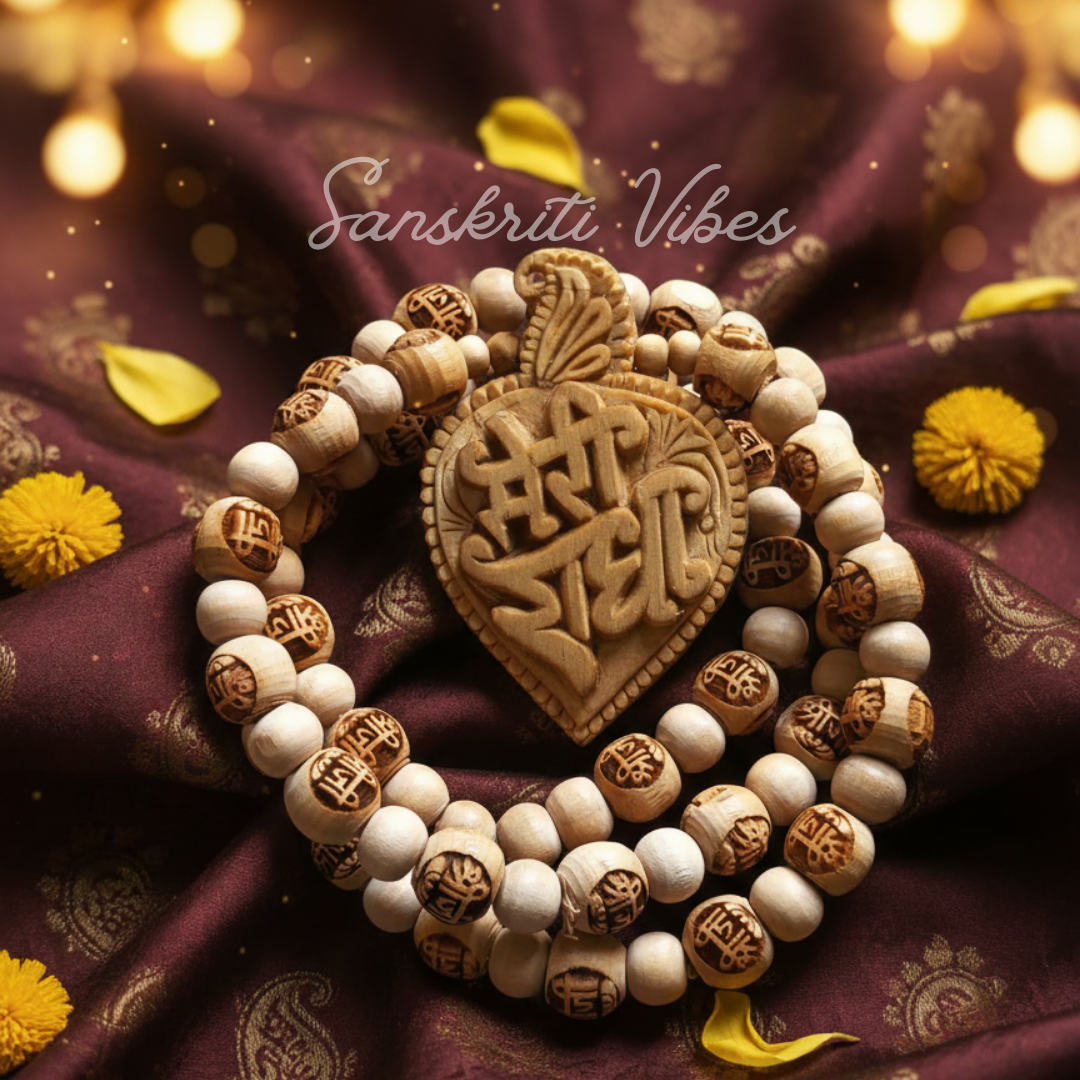 Mari Radha Naam Sri Ji Tulsi Beads Mala with Kadamb Locket – Sacred Spiritual Necklace for Devotion and Pooja - Retail Maharaj