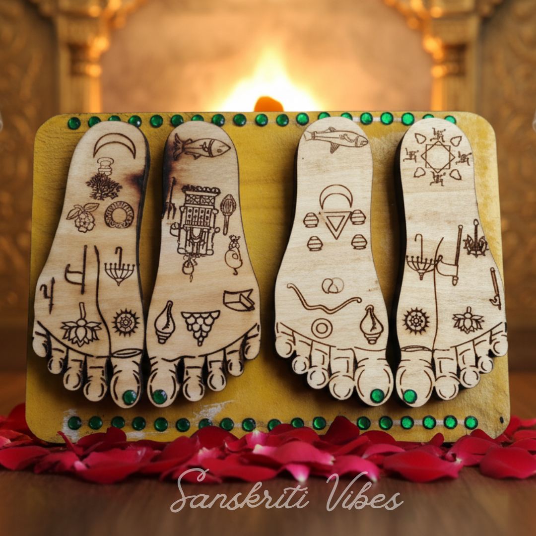 Shri Radha Krishna Charan Naam Sewa Neem Wood Idol Set – Handcrafted Statue for Home Temple