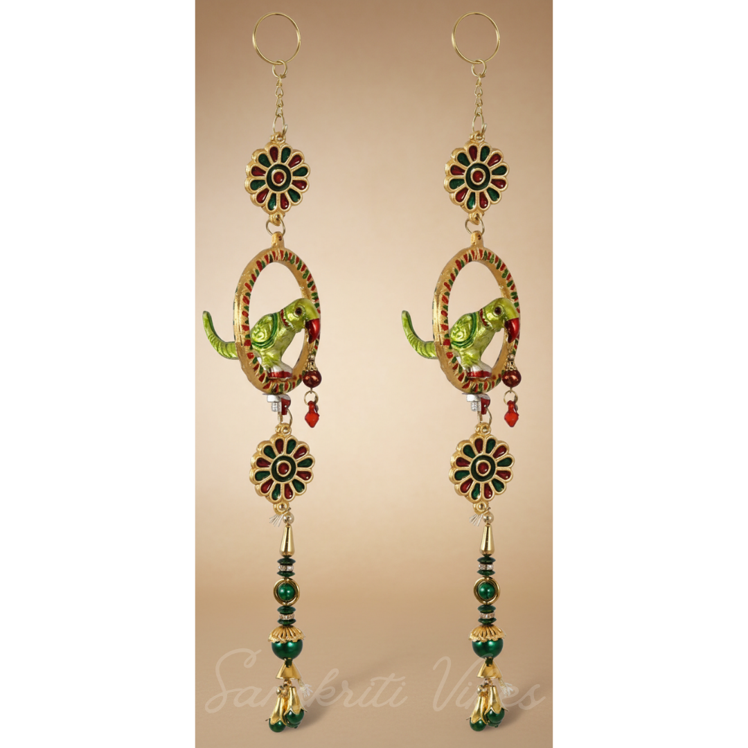 Metal Hanging Parrot In Ring Bird Figurine Decorative Showpiece – 33 Cm (Metal) - Retail Maharaj