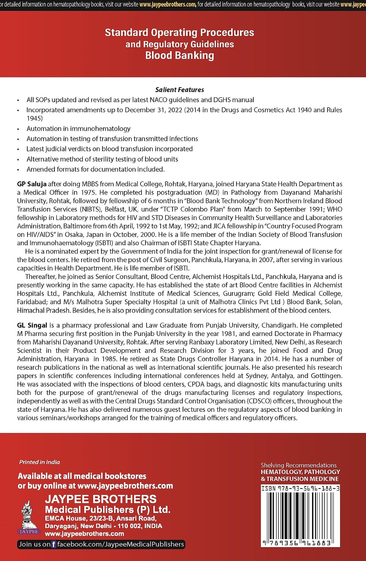 STANDARD OPERATING PROCEDURES AND REGULATORY GUIDELINES—BLOOD BANKING