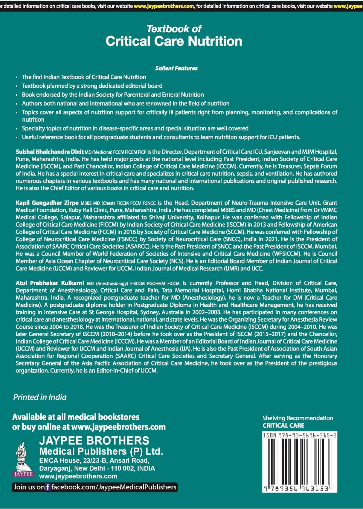 TEXTBOOK OF CRITICAL CARE NUTRITION (ISPEN)