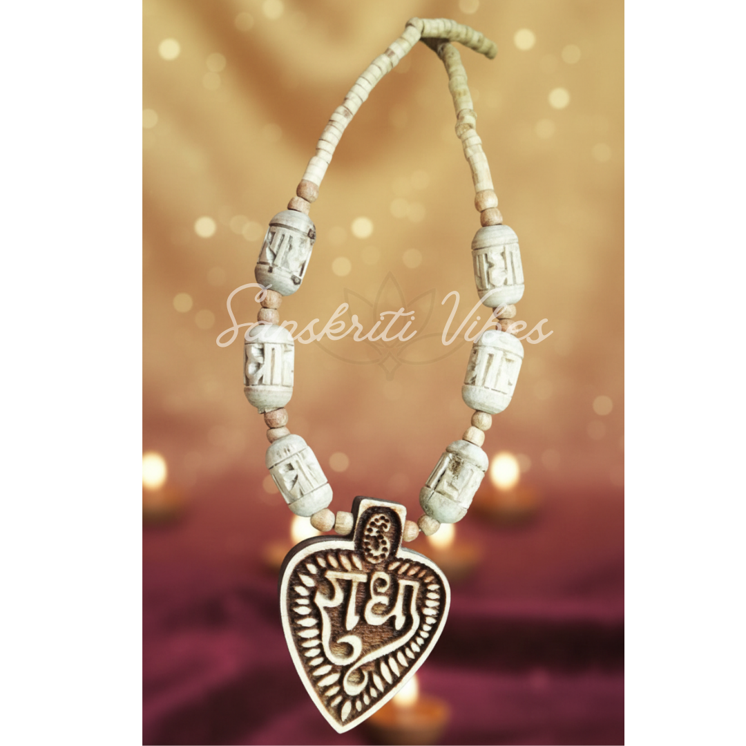 Radha Carved Tulasi Locket Mala – Sacred Tulsi Wood Necklace for Devotion and Spiritual Practices - Retail Maharaj
