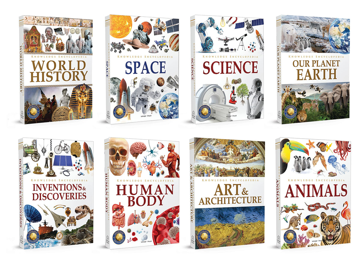Knowledge Encyclopedia Boxed Set 8 Hardcover Books For Kids Age Group 10+ Total No. Of Pages 1536 192 Pages Per Book Of A4 Size Topics-World History Space Planet Earth Inventions & Discoveries - Retail Maharaj