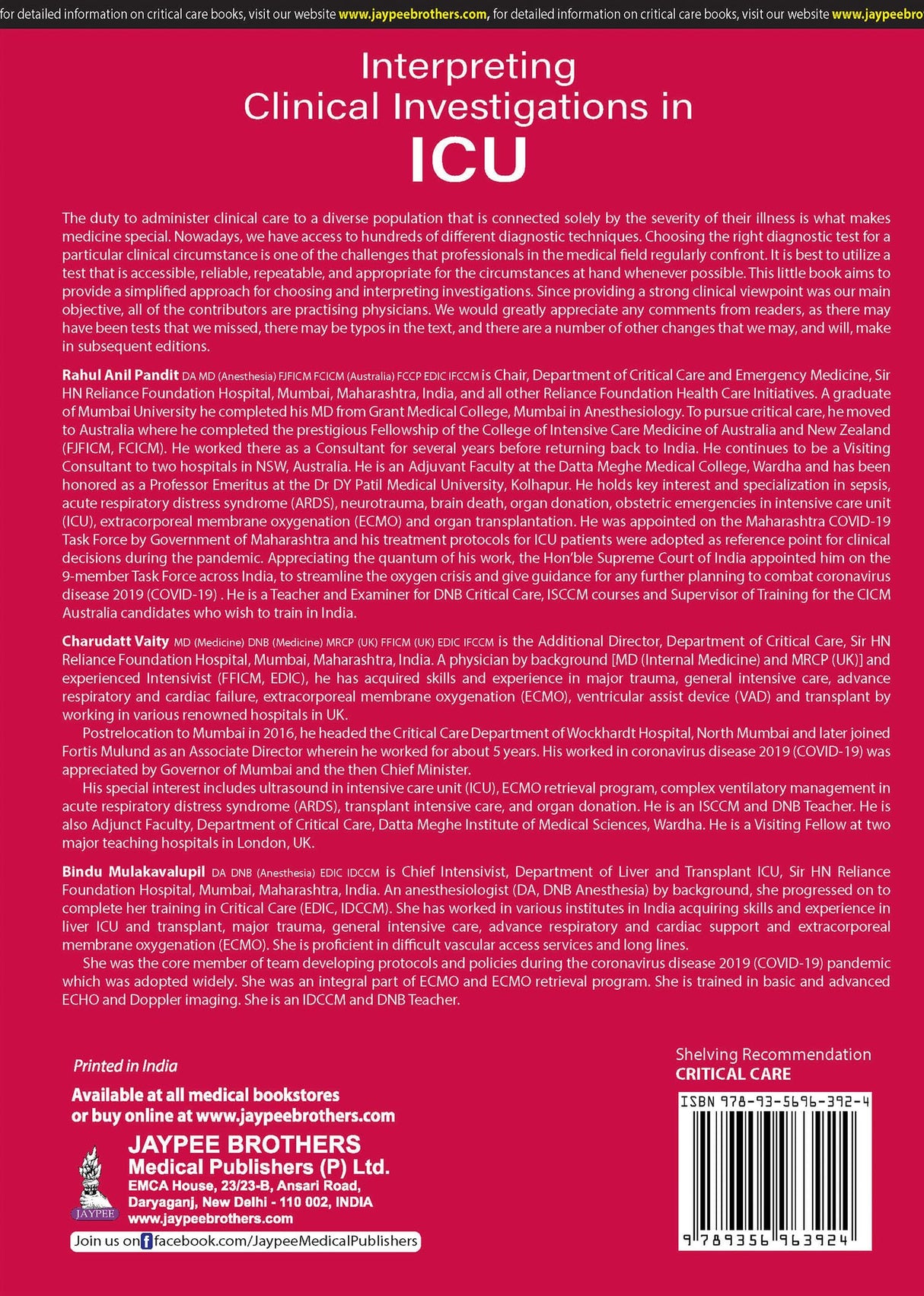 INTERPRETING CLINICAL INVESTIGATIONS IN ICU