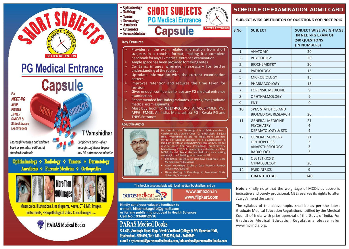 Short Subjects PG Medical Entrance Exam Capsule 1st/2016