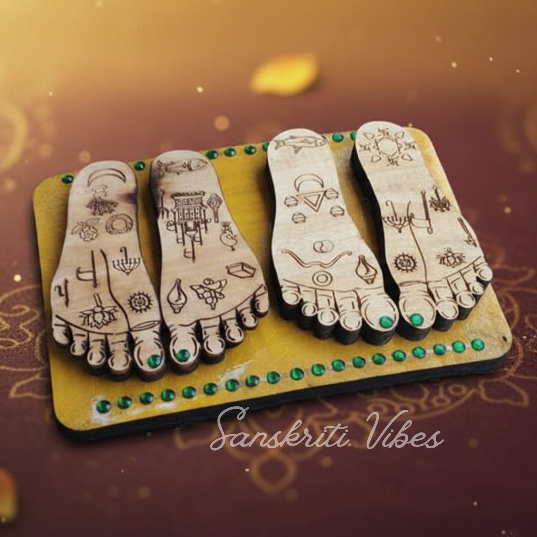 Shri Radha Krishna Charan Naam Sewa Neem Wood Idol Set – Handcrafted Statue for Home Temple