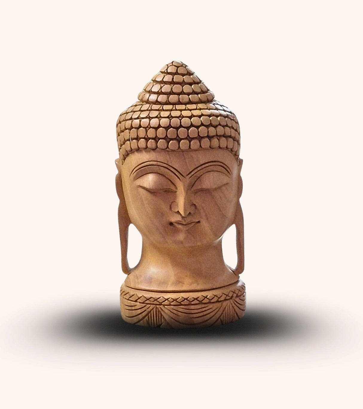 Handcrafted Wooden Buddha Head – Tripura Tribal Art Sculpture | 6-Inch Meditation Decor & Gift | Natural Wood Carving by Indigenous Artisans - Retail Maharaj