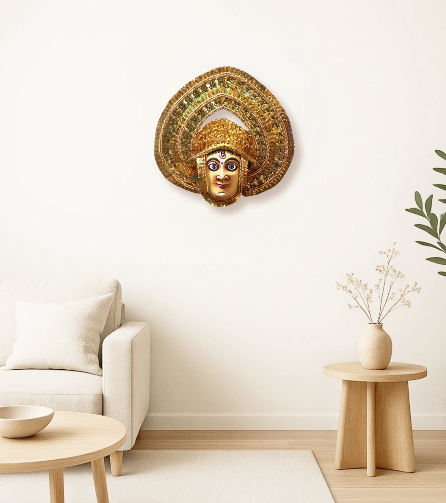 Devi Chhau Mask Wall Art – Handcrafted Purulia Chhouchitra Décor - Retail Maharaj