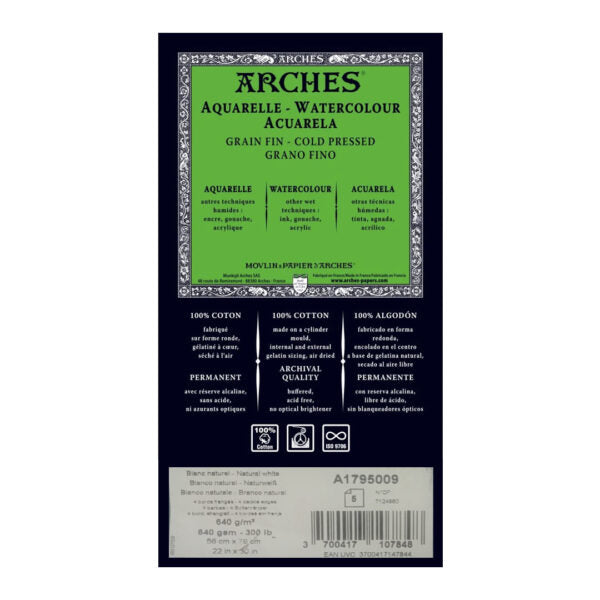 Arches Aquarelle 640gsm Cold Press Watercolour Sheets Professional Cotton Paper Pack - Retail Maharaj
