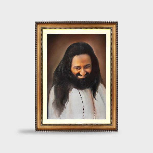 Original Handcrafted Oil Painting of Gurudev – 24 x 36 Inches with Golden Frame - Retail Maharaj
