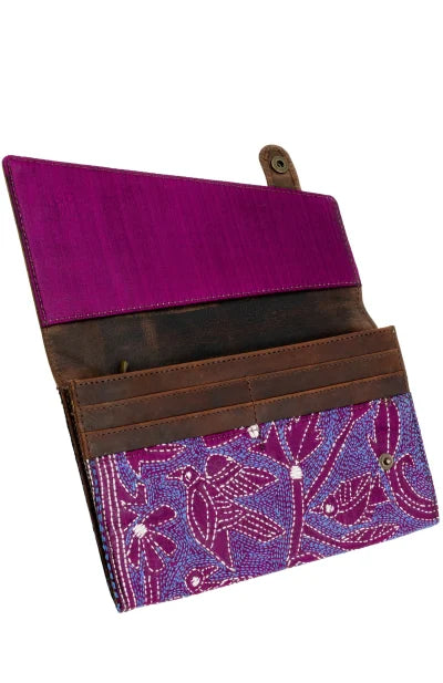 Leather Ladies Clutch with Kantha Work - Retail Maharaj