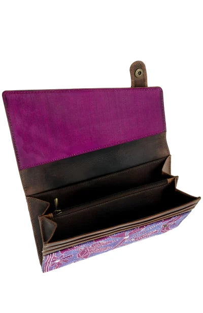 Leather Ladies Clutch with Kantha Work - Retail Maharaj