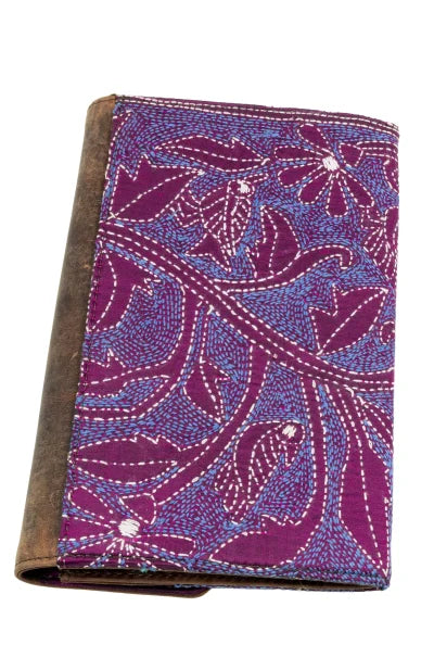 Leather Ladies Clutch with Kantha Work - Retail Maharaj