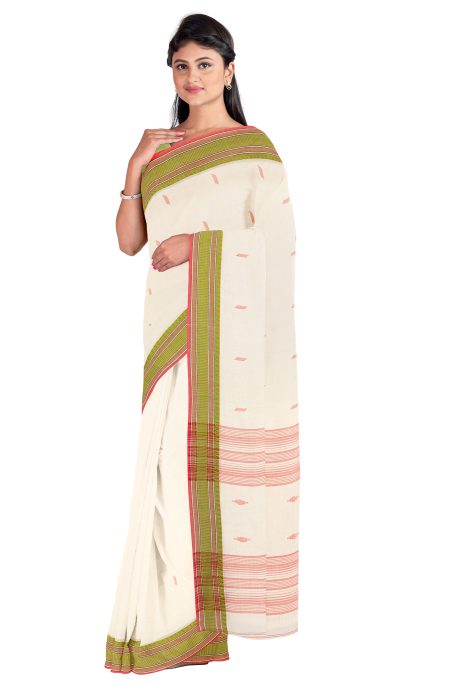 Tangail Cotton Saree – Off-White - Retail Maharaj