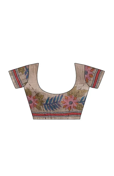 Handcrafted Kantha Tussar Silk Saree - Retail Maharaj