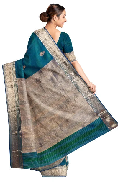 Baluchari Silk Saree with Zari Work – Peacock Green - Retail Maharaj