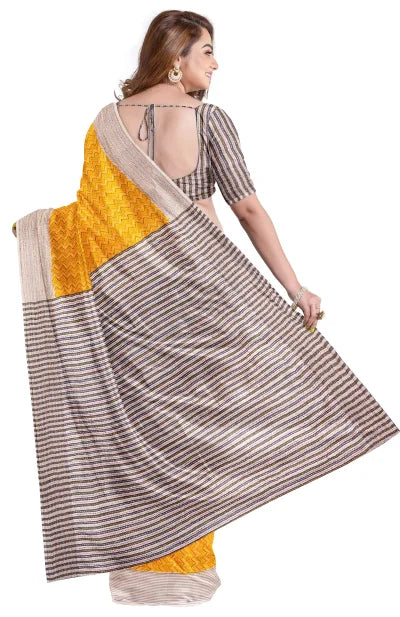 Handcrafted Kantha Silk Jalchuri Saree – Yellow - Retail Maharaj