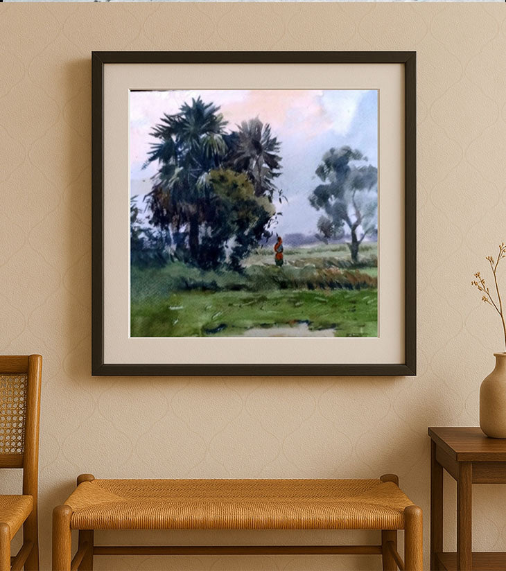 Banglar Khet – Watercolor Landscape Painting (A3) - Retail Maharaj