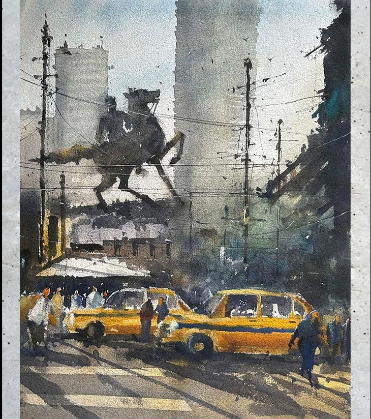 Shyambazar Netaji Murti – A3 Watercolor Painting by Ranjan Kurmi | Kolkata Cityscape Art - Retail Maharaj
