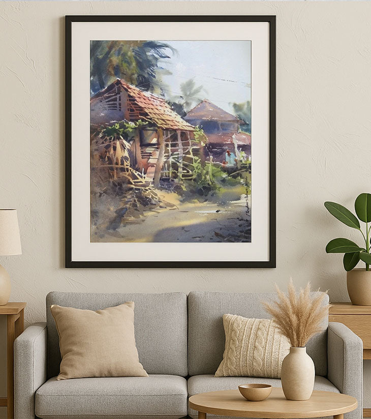 Bengal Roots – Traditional Bengal Village Watercolor Painting by Ranjan Kurmi | A3 Art - Retail Maharaj