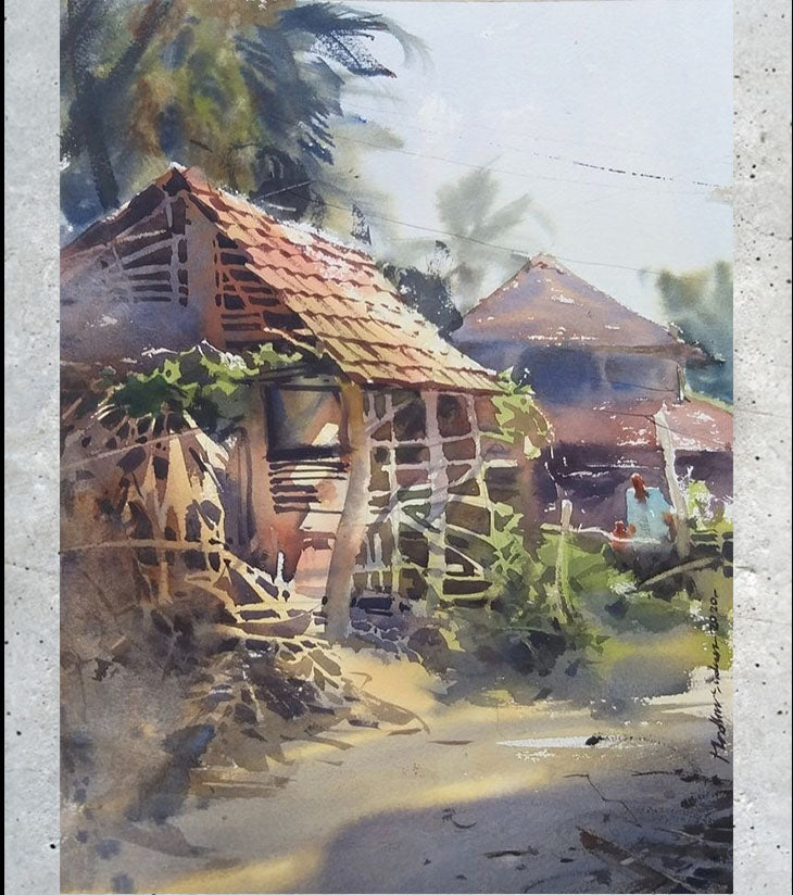 Bengal Roots – Traditional Bengal Village Watercolor Painting by Ranjan Kurmi | A3 Art - Retail Maharaj