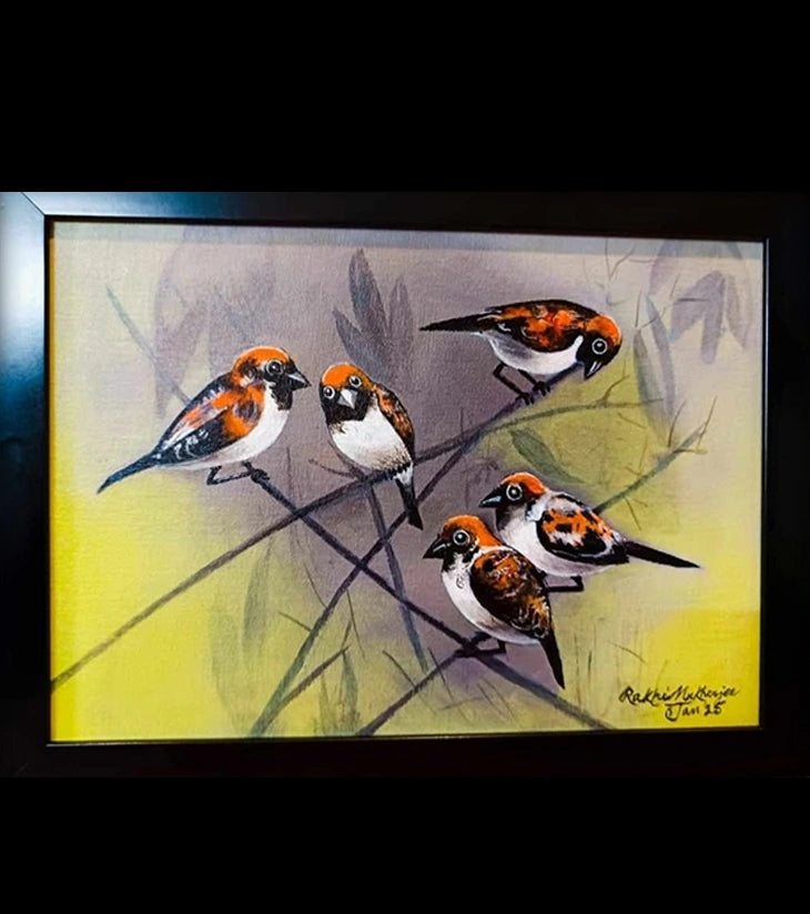 “Chirping Harmony” – Hand-Painted Acrylic Artwork by Rakhi Mukherjee - Retail Maharaj