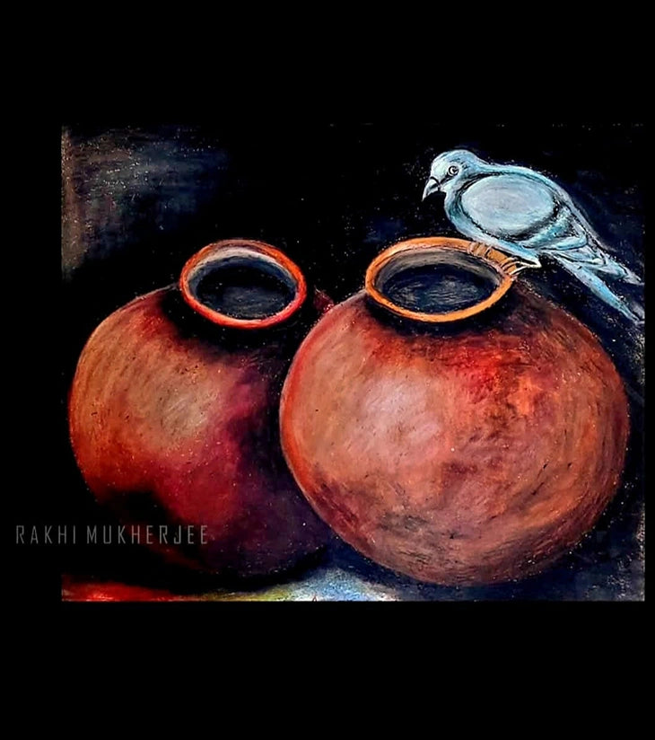 “Earthen Companionship” – Hand-Painted Acrylic Artwork by Rakhi Mukherjee - Retail Maharaj