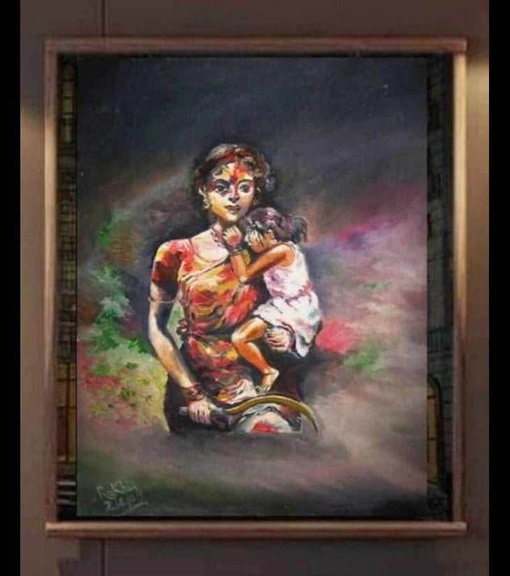 “Strength in Tenderness” – Handcrafted Oil Painting by Rakhi Mukherjee - Retail Maharaj