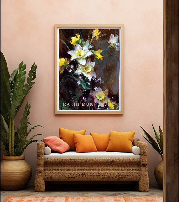 “Floral Symphony” – Hand-Painted Acrylic Art by Rakhi Mukherjee - Retail Maharaj