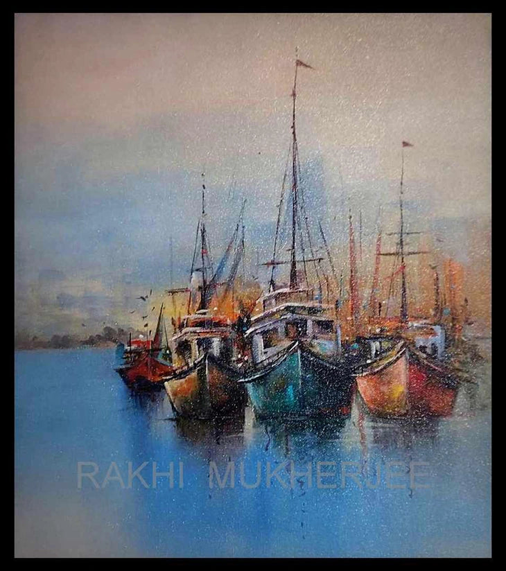 Harbour Hues – Acrylic Canvas Painting by Rakhi Mukherjee - Retail Maharaj